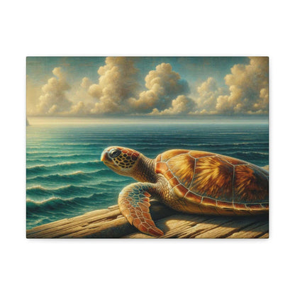 Painted Sea Turtle at the Dock Wallart on Canvas Dive into vibrant style with the Painted Sea Turtle at the Dock Wallart on Canvas. This stunning wall decor features a graceful sea turtle swimming through crystal clear waters rendered in eye-catching colo