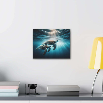 Underwater Sea Turtles Wallart Canvas Dive into vibrant style with the Underwater Sea Turtles Wallart Canvas. This stunning wall decor features a graceful sea turtle swimming through crystal clear waters rendered in eye-catching color. Printed on thick, h