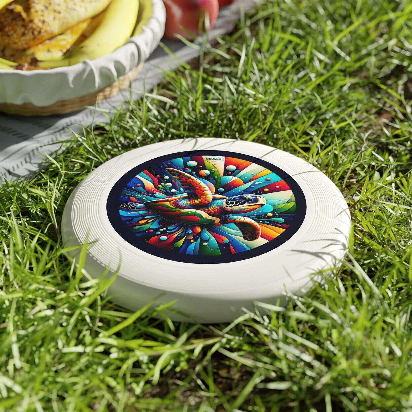 Colorful Sea Turtle Wham-O Frisbee Make a splash with the Colorful Sea Turtle Wham-O Frisbee! This eye-catching frisbee combines the trusted quality of Wham-O with a vibrant aquatic design. Wham-O brand ensures excellent performance and durability Colorfu