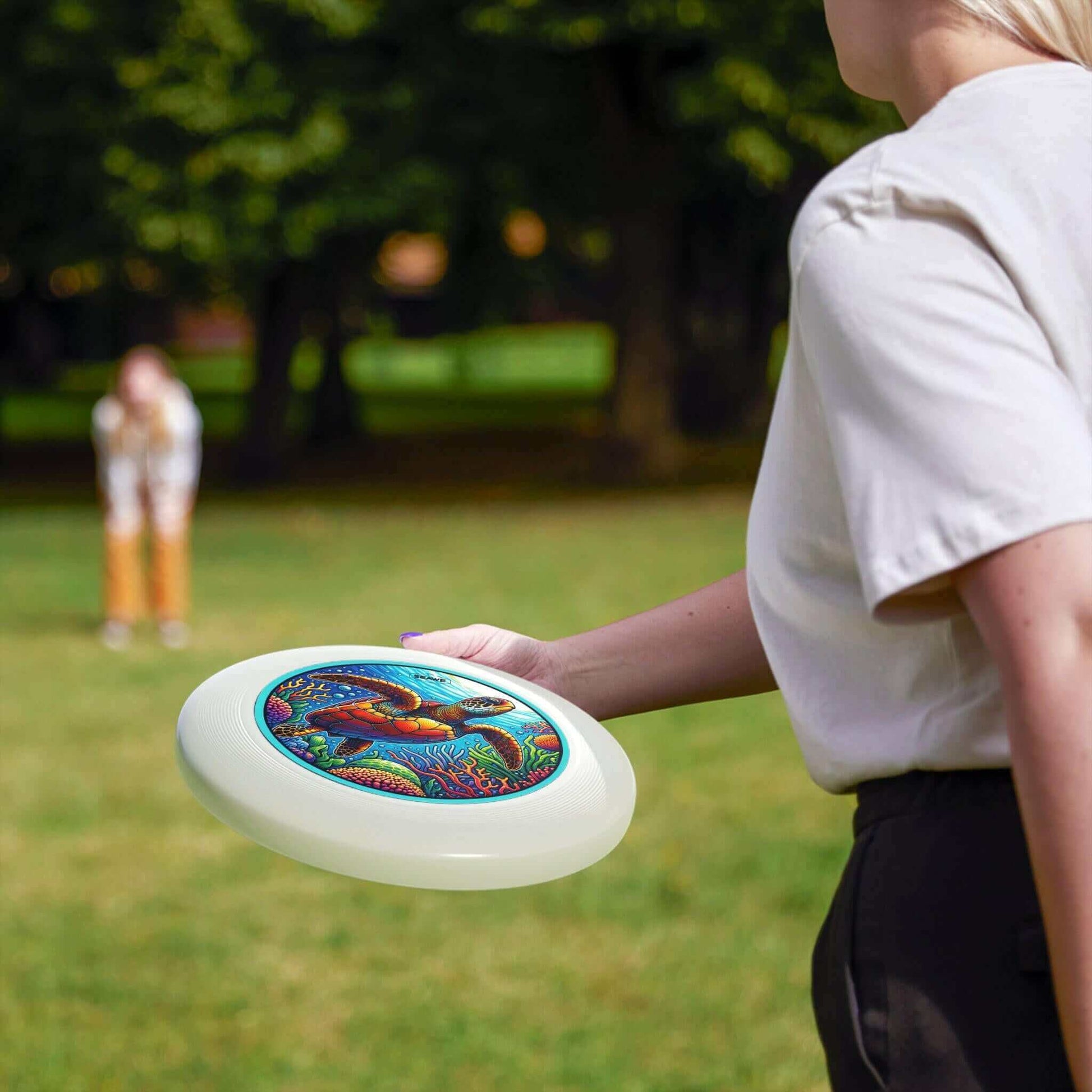 Sea Turtle Crazy Wham-O Frisbee Make a splash with the Sea Turtle Crazy Wham-O Frisbee! This eye-catching frisbee combines the trusted quality of Wham-O with a vibrant aquatic design. Wham-O brand ensures excellent performance and durability Colorful sea