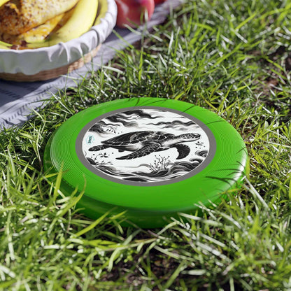 Sea Turtle Black/White Wham-O Frisbee Stop in your tracks! This isn't your average frisbee. The eye-catching Colorful Sea Turtle Wham-O Frisbee is ready to soar. Iconic Wham-O brand ensures top performance and durability Vibrant sea turtle design availabl