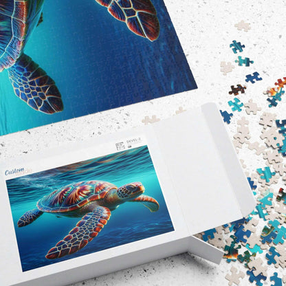 Sea Turtle Jigsaw Puzzle 2 Put the pieces together and dive into a world of wonder! This customizable Sea Turtle Puzzle transforms your favorite photos and art into a fun activity for all ages. Available in 110, 252, 520 or 1014 pieces with glossy, lamina