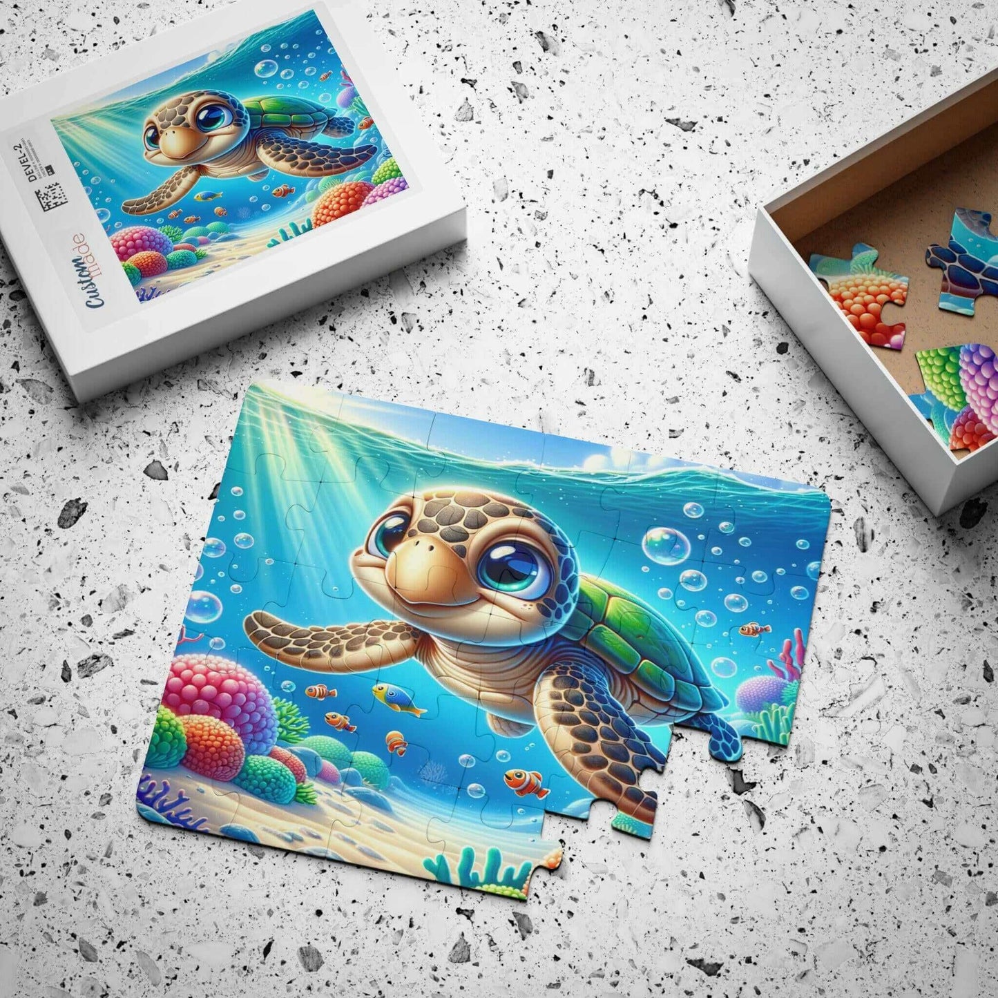 Sea Turtle Kids' 30-Piece Puzzle 2 Bring the ocean to their room with the Sea Turtle Kids' 30-Piece Puzzle. This toddler-friendly puzzle sparks imagination and problem-solving skills. Large, chunky pieces are easy for little hands to grasp and manipulate