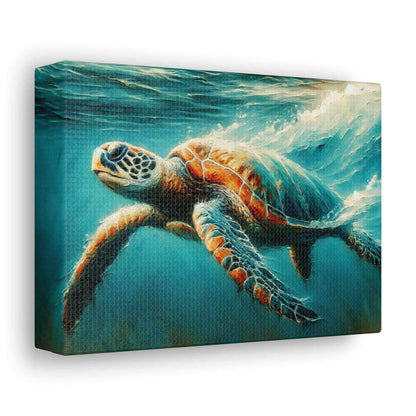 Painted Sea Turtle Swimming Wallart On Canvas Dive into vibrant style with the Painted Sea Turtle Swimming Wallart On Canvas. This stunning wall decor features a graceful sea turtle swimming through crystal clear waters rendered in eye-catching color. Pri