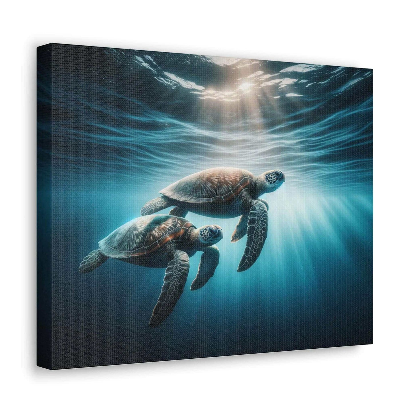 Underwater Sea Turtles Wallart Canvas Dive into vibrant style with the Underwater Sea Turtles Wallart Canvas. This stunning wall decor features a graceful sea turtle swimming through crystal clear waters rendered in eye-catching color. Printed on thick, h