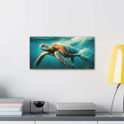 Painted Sea Turtle Swimming Wallart On Canvas Dive into vibrant style with the Painted Sea Turtle Swimming Wallart On Canvas. This stunning wall decor features a graceful sea turtle swimming through crystal clear waters rendered in eye-catching color. Pri