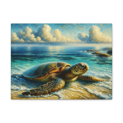 Painted Sea Turtle Wallart On Canvas Dive into vibrant style with the Painted Sea Turtle Wallart On Canvas. This stunning wall decor features a graceful sea turtle swimming through crystal clear waters rendered in eye-catching color. Printed on thick, hig