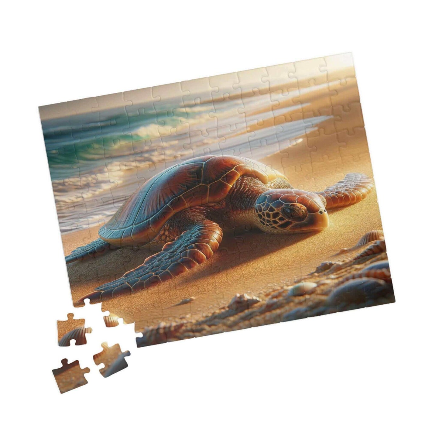 Sea Turtle Jigsaw Puzzle 5 Put the pieces together and dive into a world of wonder! Available in 110, 252, 520 or 1014 pieces with glossy, laminated finish Printed on sturdy chipboard backing for quality that lasts Choose vertical or horizontal orientatio