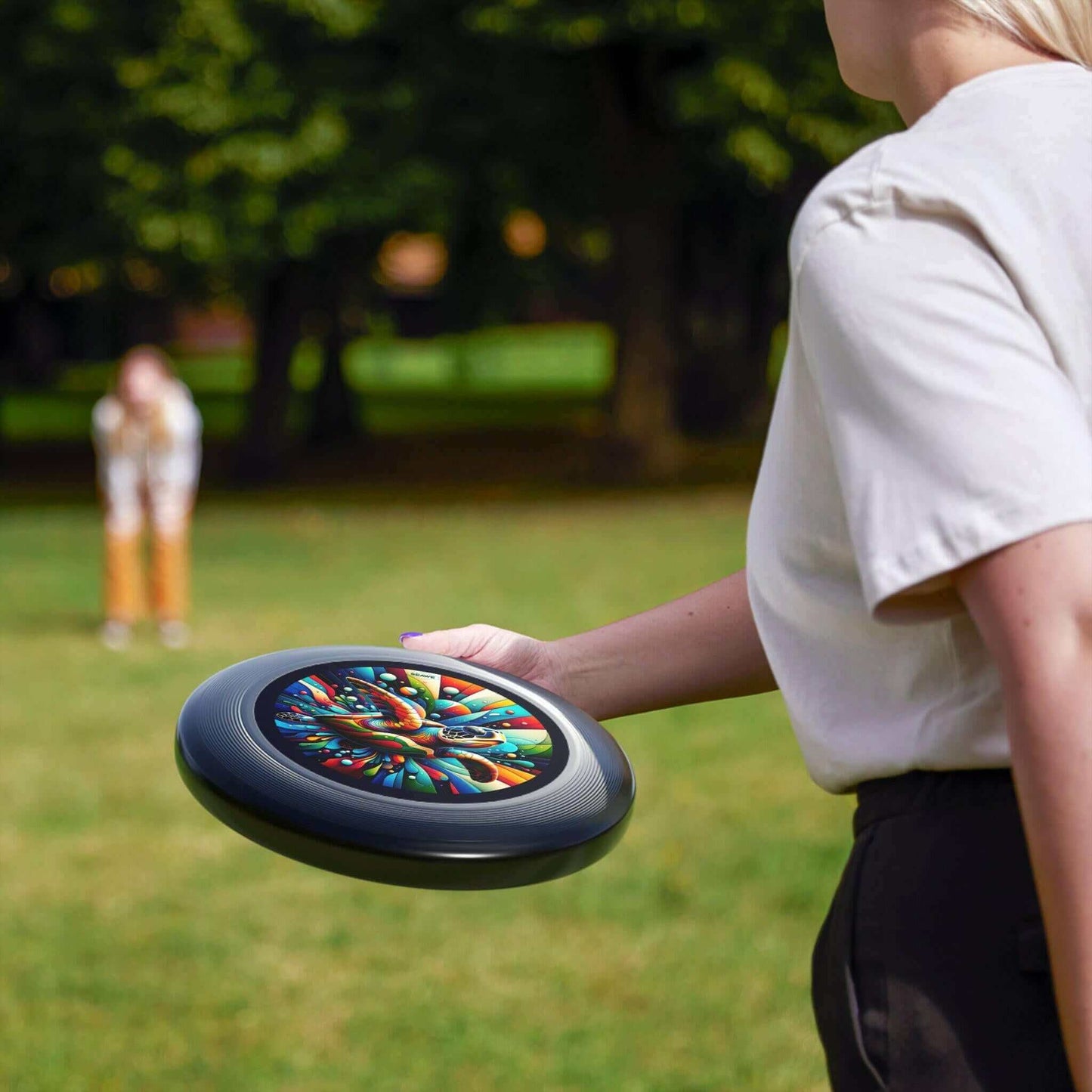 Colorful Sea Turtle Wham-O Frisbee Make a splash with the Colorful Sea Turtle Wham-O Frisbee! This eye-catching frisbee combines the trusted quality of Wham-O with a vibrant aquatic design. Wham-O brand ensures excellent performance and durability Colorfu