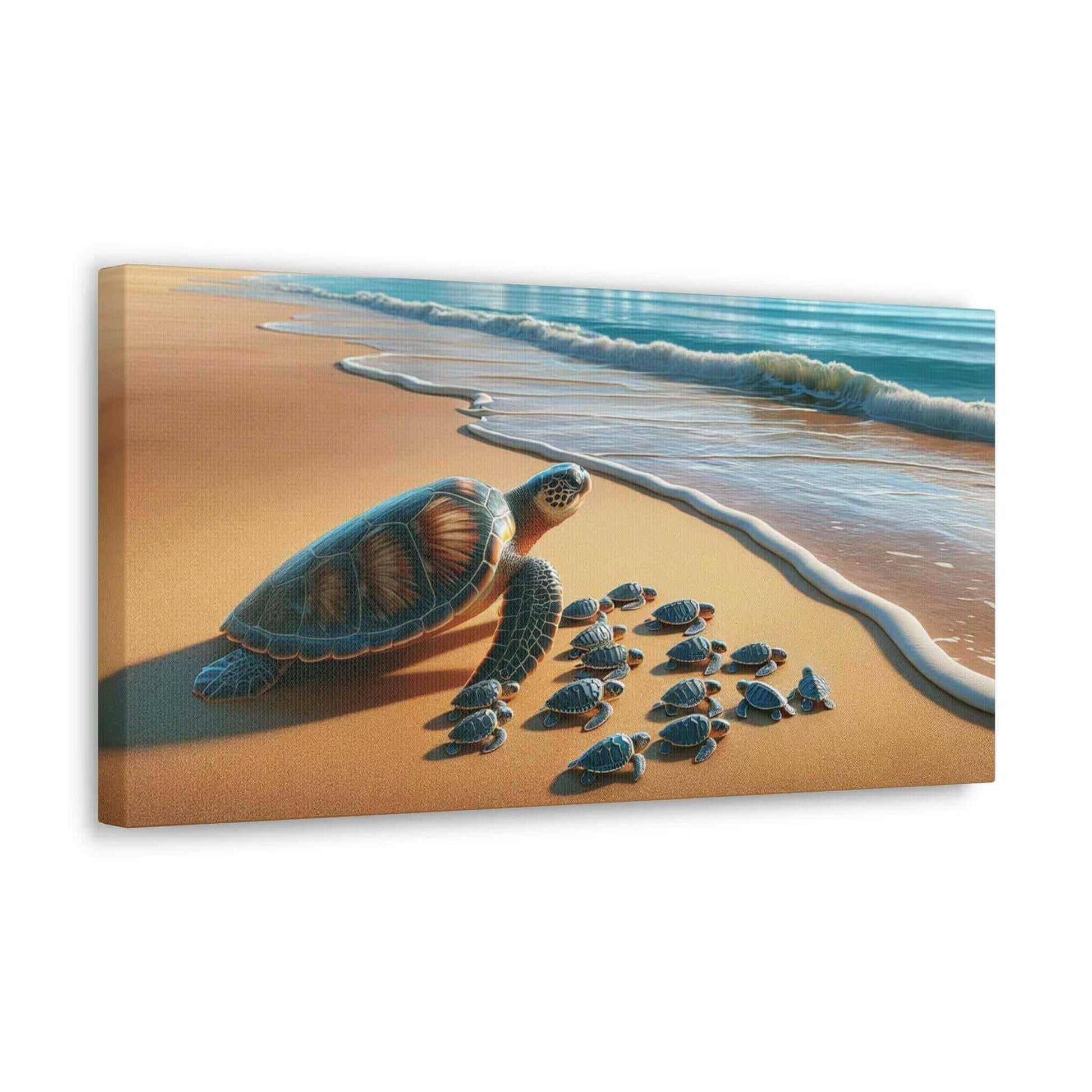 Sea Turtle On The Beach Wallart Canvas Dive into vibrant style with the Sea Turtle On The Beach Wallart Canvas. This stunning wall decor features a graceful sea turtle swimming through crystal clear waters rendered in eye-catching color. Printed on thick,