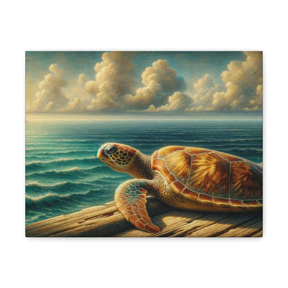 Painted Sea Turtle at the Dock Wallart on Canvas Dive into vibrant style with the Painted Sea Turtle at the Dock Wallart on Canvas. This stunning wall decor features a graceful sea turtle swimming through crystal clear waters rendered in eye-catching colo