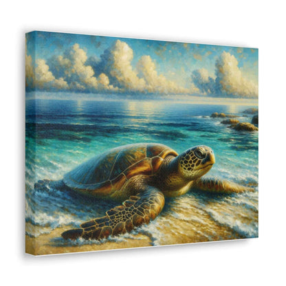 Painted Sea Turtle Wallart On Canvas Dive into vibrant style with the Painted Sea Turtle Wallart On Canvas. This stunning wall decor features a graceful sea turtle swimming through crystal clear waters rendered in eye-catching color. Printed on thick, hig