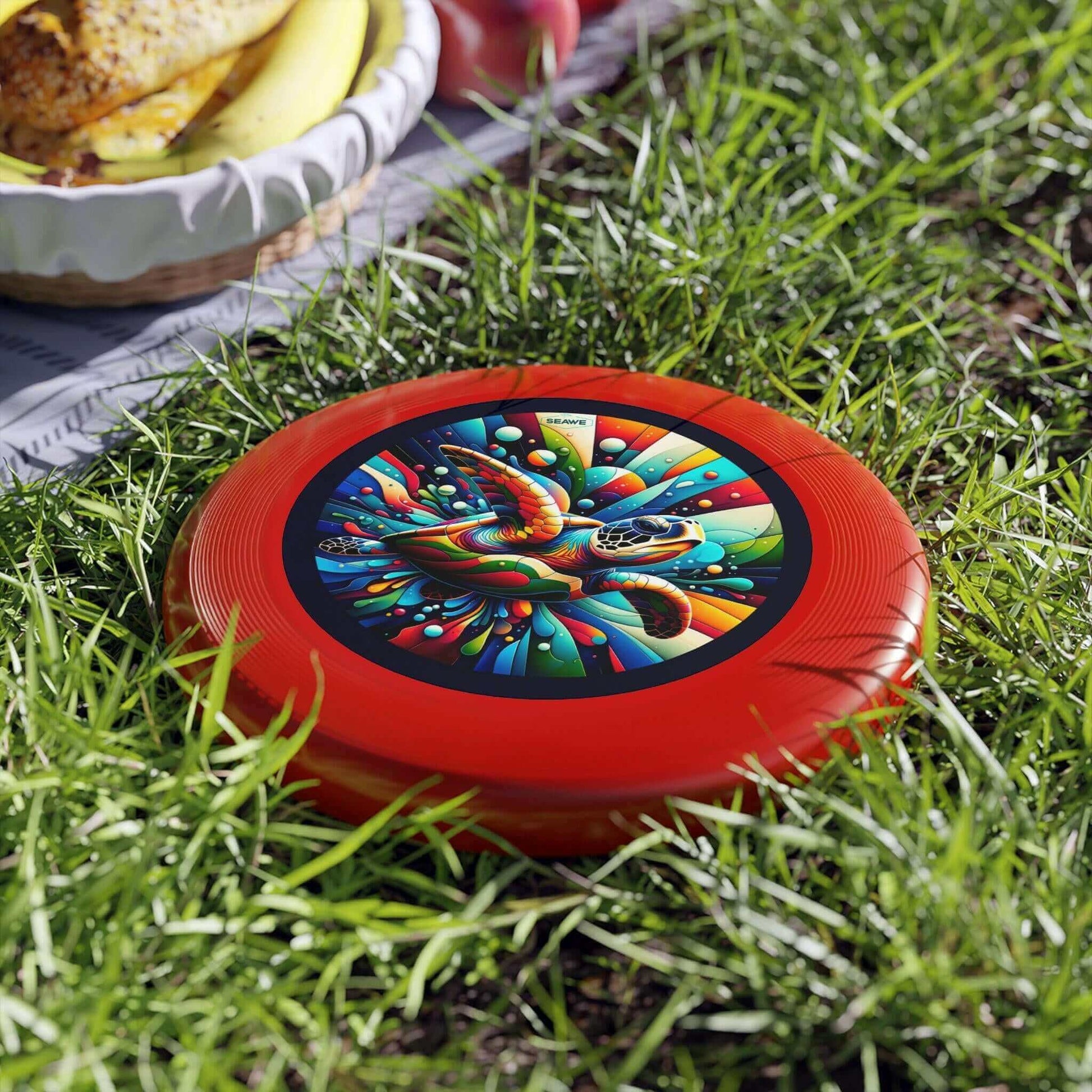 Colorful Sea Turtle Wham-O Frisbee Make a splash with the Colorful Sea Turtle Wham-O Frisbee! This eye-catching frisbee combines the trusted quality of Wham-O with a vibrant aquatic design. Wham-O brand ensures excellent performance and durability Colorfu