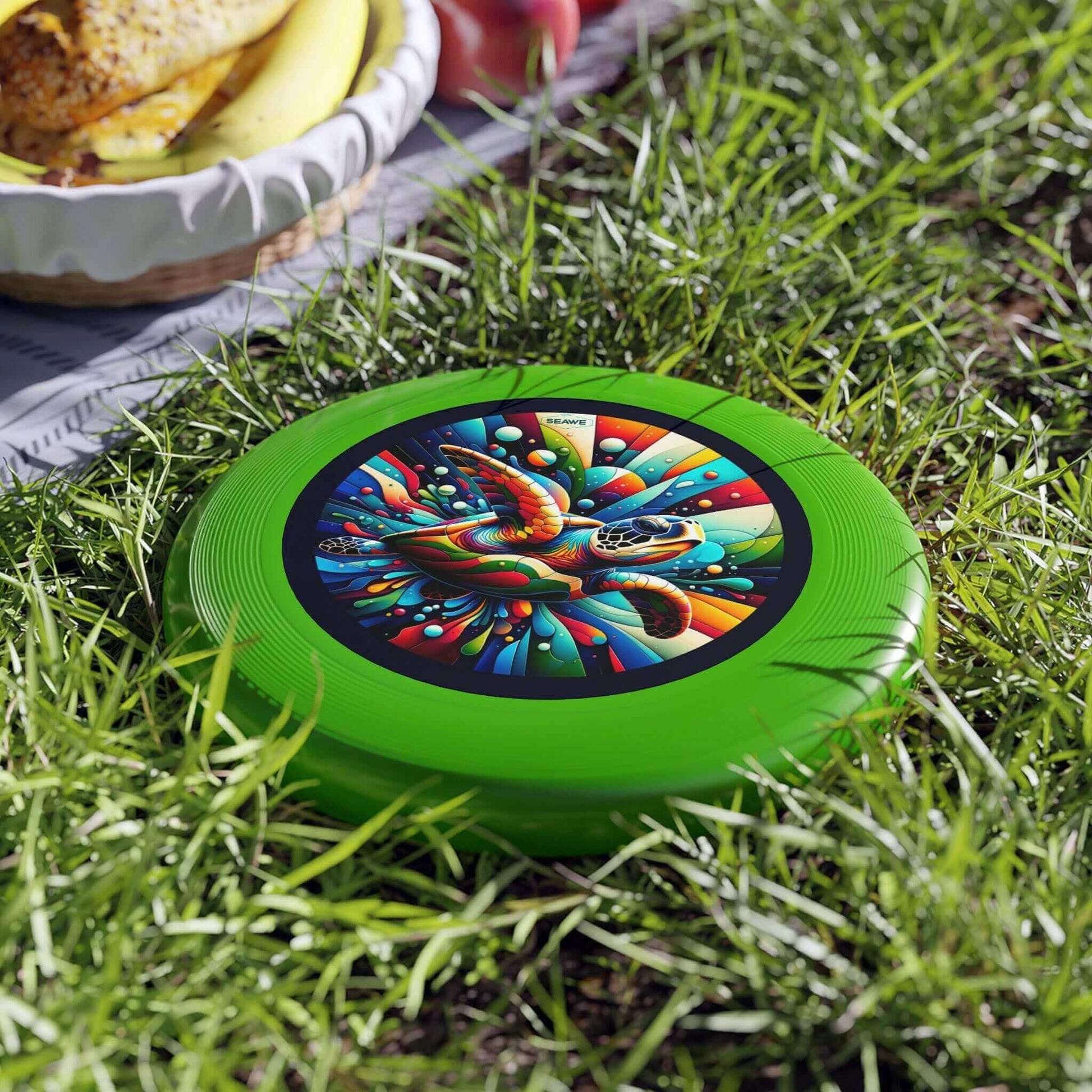 Colorful Sea Turtle Wham-O Frisbee Make a splash with the Colorful Sea Turtle Wham-O Frisbee! This eye-catching frisbee combines the trusted quality of Wham-O with a vibrant aquatic design. Wham-O brand ensures excellent performance and durability Colorfu