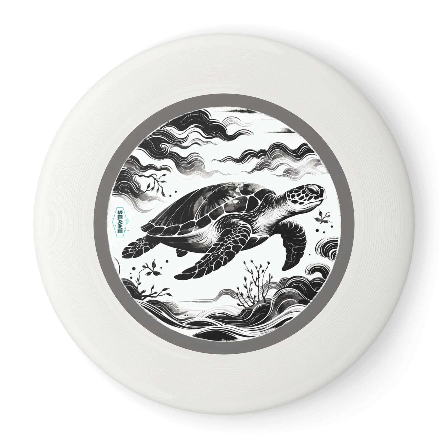 Sea Turtle Black/White Wham-O Frisbee Stop in your tracks! This isn't your average frisbee. The eye-catching Colorful Sea Turtle Wham-O Frisbee is ready to soar. Iconic Wham-O brand ensures top performance and durability Vibrant sea turtle design availabl