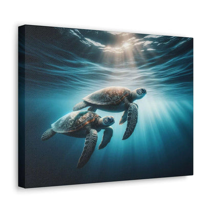 Underwater Sea Turtles Wallart Canvas Dive into vibrant style with the Underwater Sea Turtles Wallart Canvas. This stunning wall decor features a graceful sea turtle swimming through crystal clear waters rendered in eye-catching color. Printed on thick, h