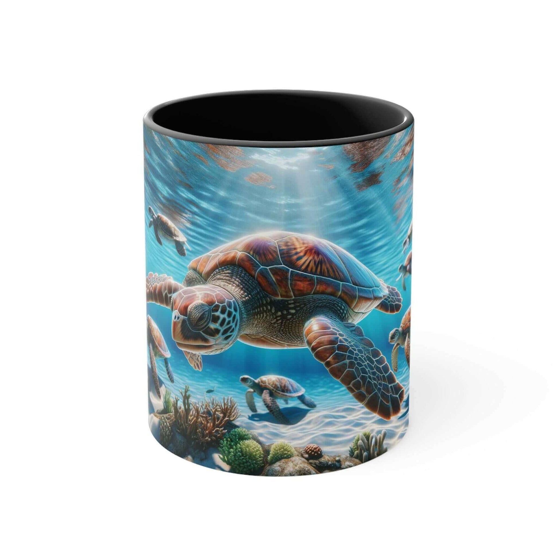 Realistic Sea Turtle Coffee Mug 1 Start your mornings with a sea turtle sidekick! This Realistic Sea Turtle Coffee Mug adds a splash of color and ocean vibes to your daily coffee routine. Vibrant sea turtle design printed in stunning detail Durable 11oz c