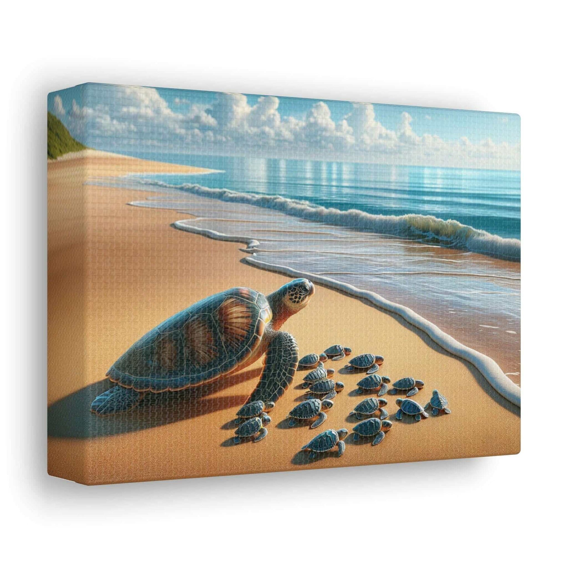 Sea Turtle On The Beach Wallart Canvas Dive into vibrant style with the Sea Turtle On The Beach Wallart Canvas. This stunning wall decor features a graceful sea turtle swimming through crystal clear waters rendered in eye-catching color. Printed on thick,