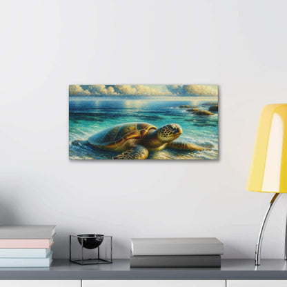 Painted Sea Turtle Wallart On Canvas Dive into vibrant style with the Painted Sea Turtle Wallart On Canvas. This stunning wall decor features a graceful sea turtle swimming through crystal clear waters rendered in eye-catching color. Printed on thick, hig