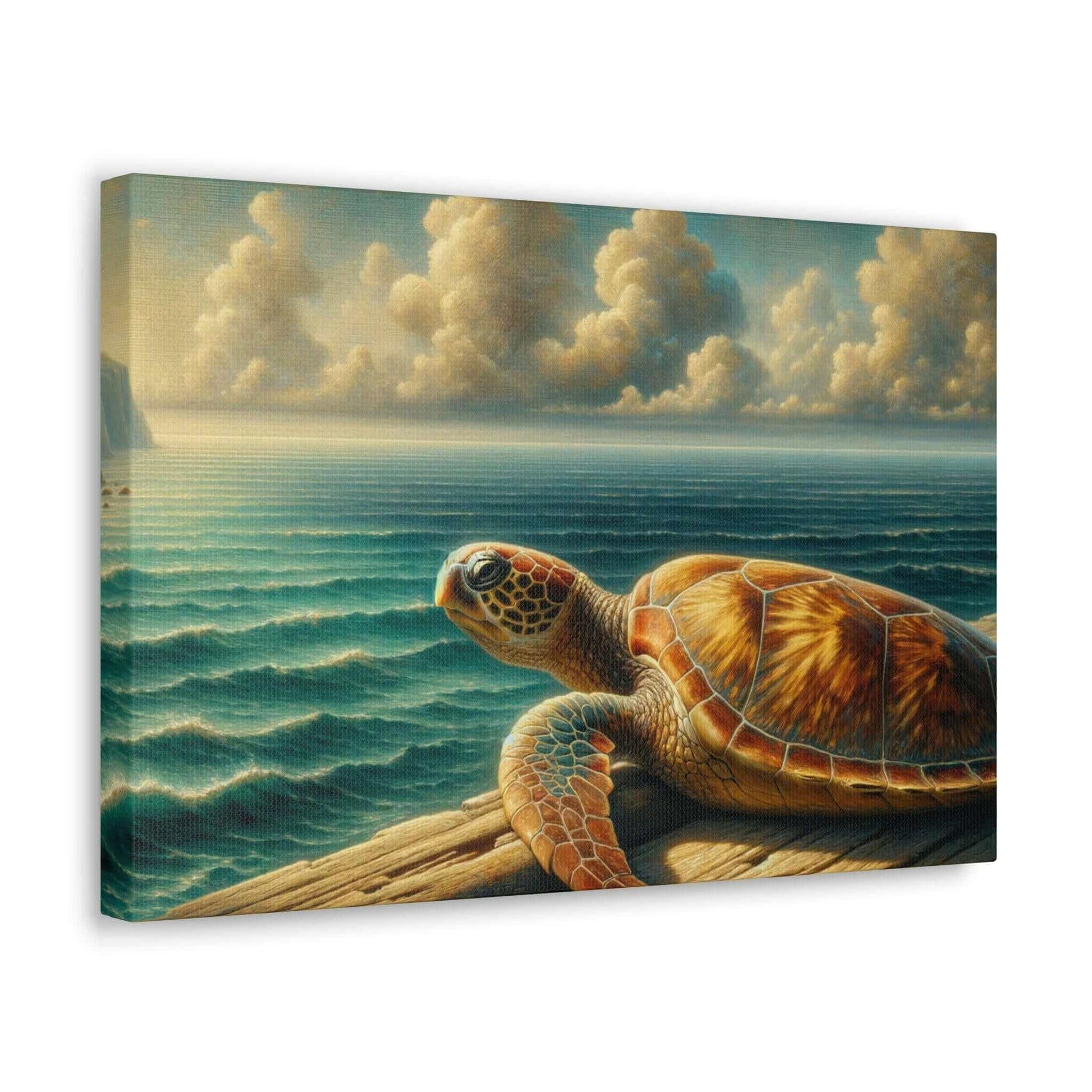 Painted Sea Turtle at the Dock Wallart on Canvas Dive into vibrant style with the Painted Sea Turtle at the Dock Wallart on Canvas. This stunning wall decor features a graceful sea turtle swimming through crystal clear waters rendered in eye-catching colo