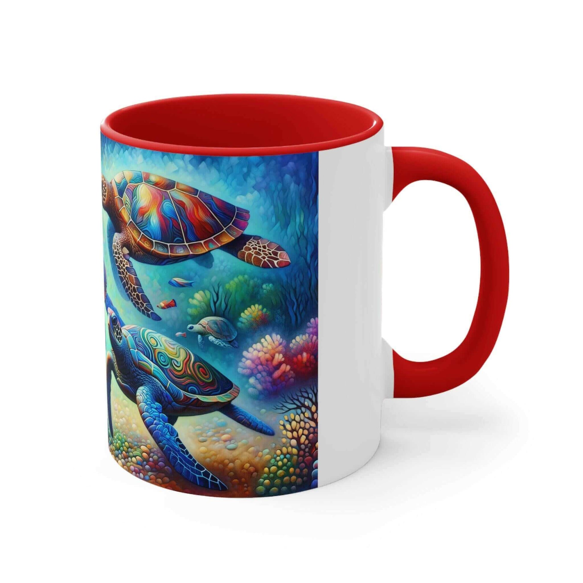 Colorful Sea Turtle Coffee Mug 1 Start your mornings off right with a warm cup of coffee in this eye-catching Sea Turtle mug that adds a pop of color and personality to your daily routine. Key features/benefits bullet list: Vibrant, customized designs pri