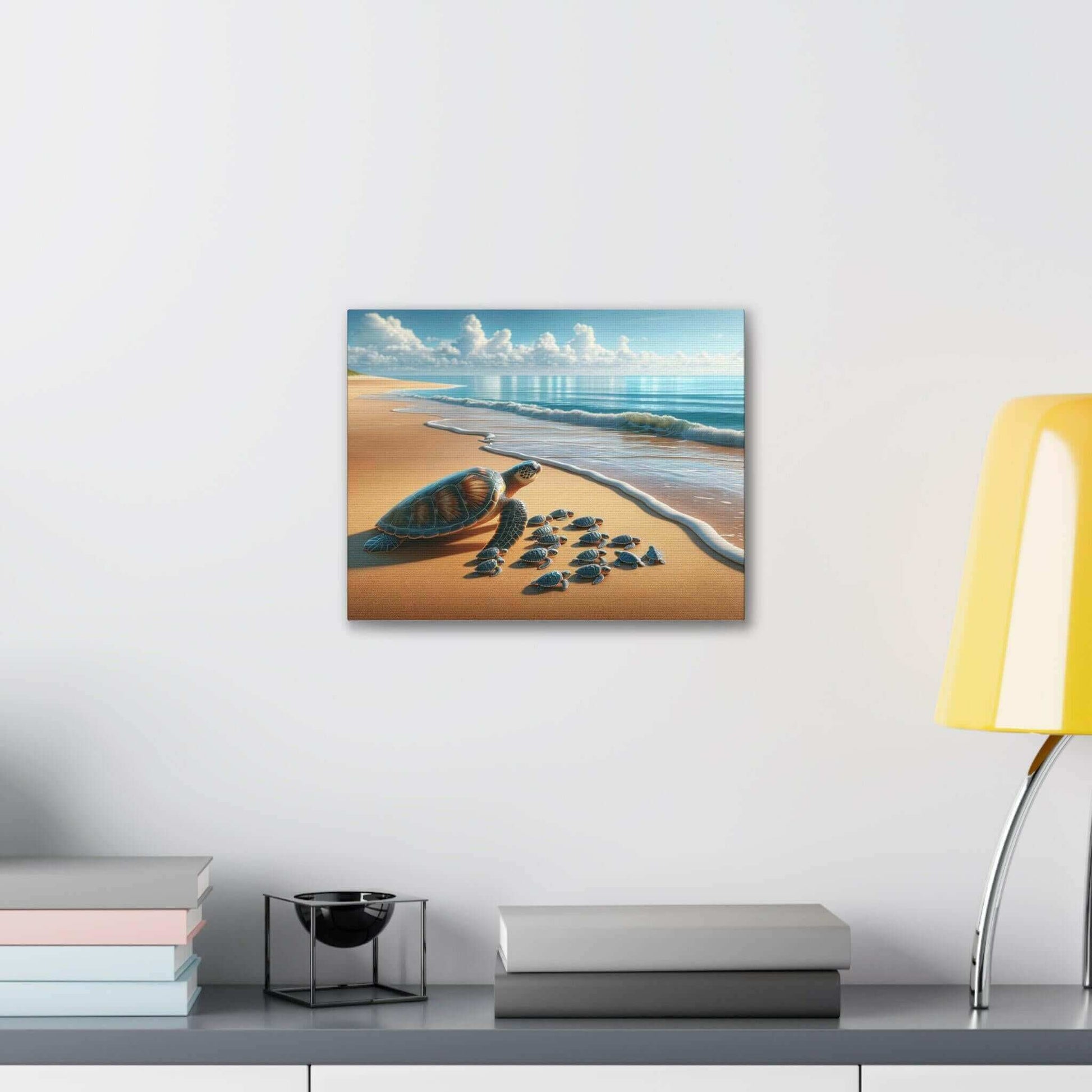 Sea Turtle On The Beach Wallart Canvas Dive into vibrant style with the Sea Turtle On The Beach Wallart Canvas. This stunning wall decor features a graceful sea turtle swimming through crystal clear waters rendered in eye-catching color. Printed on thick,