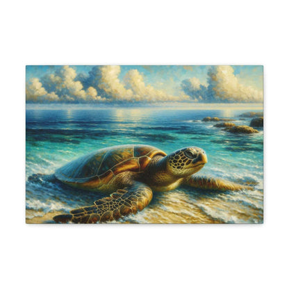 Painted Sea Turtle Wallart On Canvas Dive into vibrant style with the Painted Sea Turtle Wallart On Canvas. This stunning wall decor features a graceful sea turtle swimming through crystal clear waters rendered in eye-catching color. Printed on thick, hig