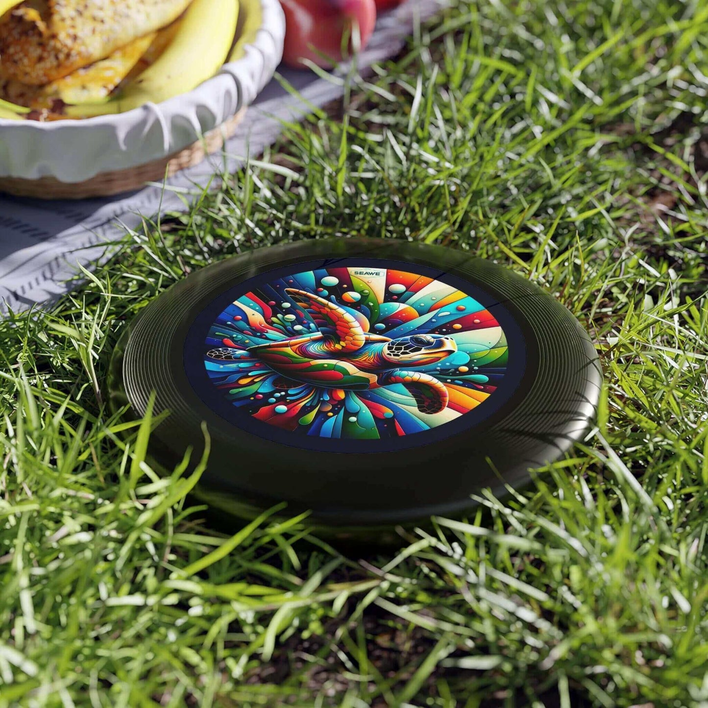 Colorful Sea Turtle Wham-O Frisbee Make a splash with the Colorful Sea Turtle Wham-O Frisbee! This eye-catching frisbee combines the trusted quality of Wham-O with a vibrant aquatic design. Wham-O brand ensures excellent performance and durability Colorfu