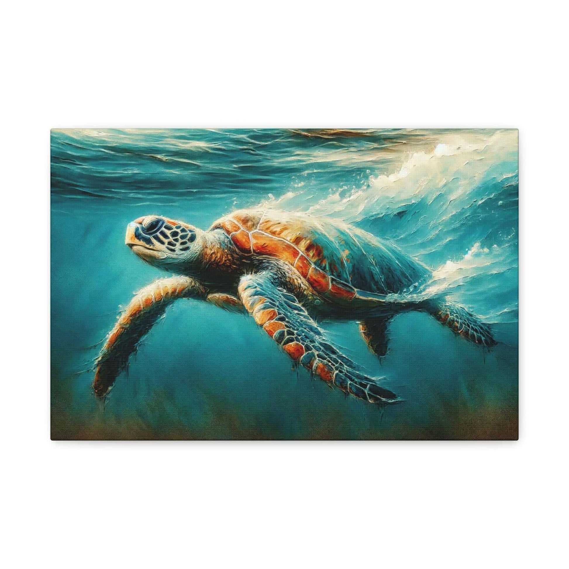 Painted Sea Turtle Swimming Wallart On Canvas Dive into vibrant style with the Painted Sea Turtle Swimming Wallart On Canvas. This stunning wall decor features a graceful sea turtle swimming through crystal clear waters rendered in eye-catching color. Pri