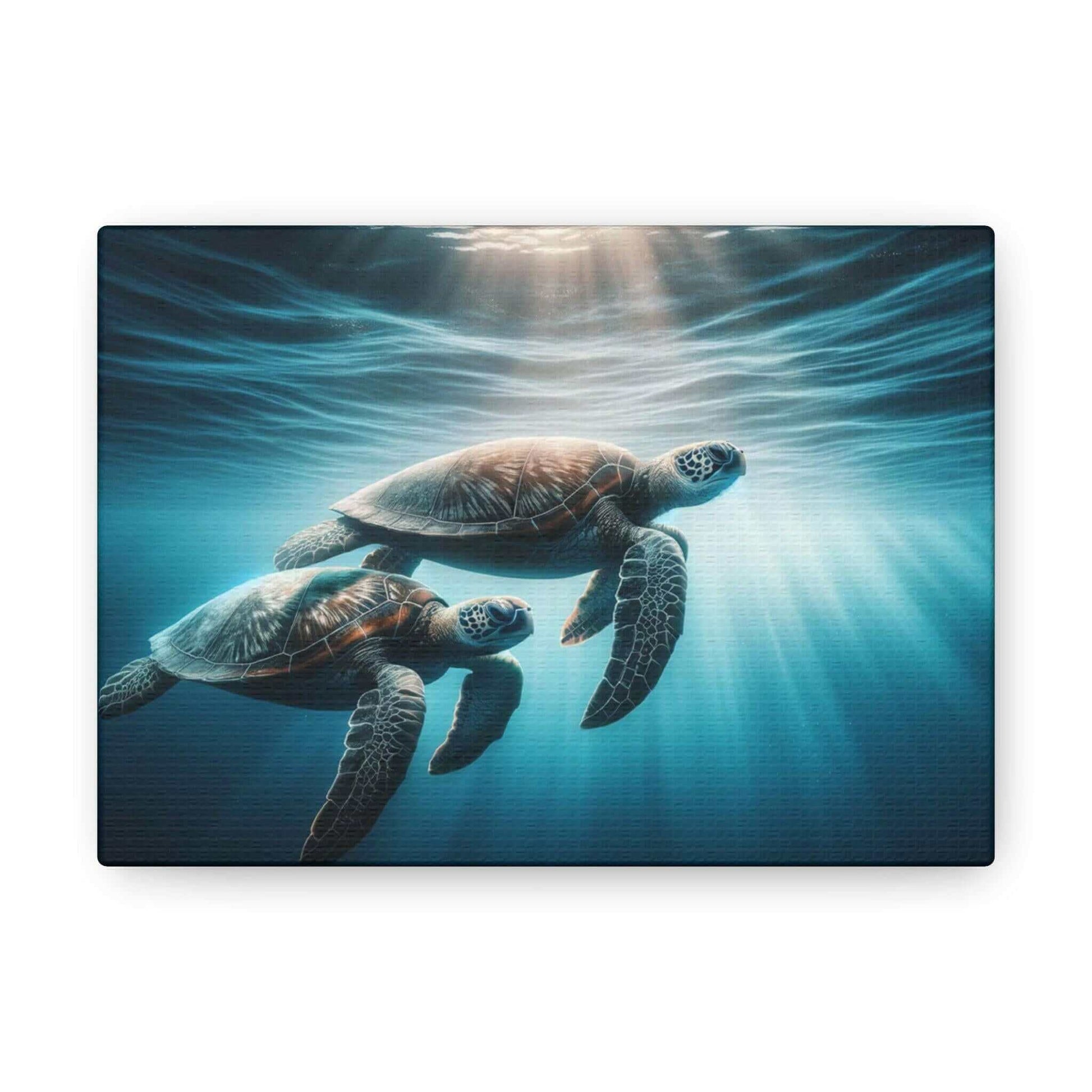 Underwater Sea Turtles Wallart Canvas Dive into vibrant style with the Underwater Sea Turtles Wallart Canvas. This stunning wall decor features a graceful sea turtle swimming through crystal clear waters rendered in eye-catching color. Printed on thick, h