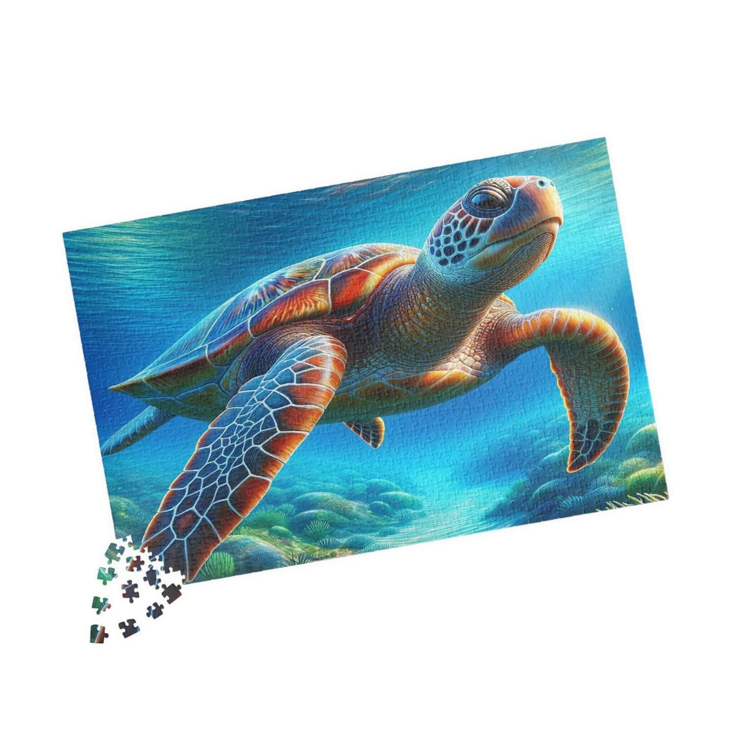 Sea Turtle Jigsaw Puzzle 1 Put the pieces together and dive into a world of wonder! This customizable Sea Turtle Puzzle transforms your favorite photos and art into a fun activity for all ages. Available in 110, 252, 520 or 1014 pieces with glossy, lamina