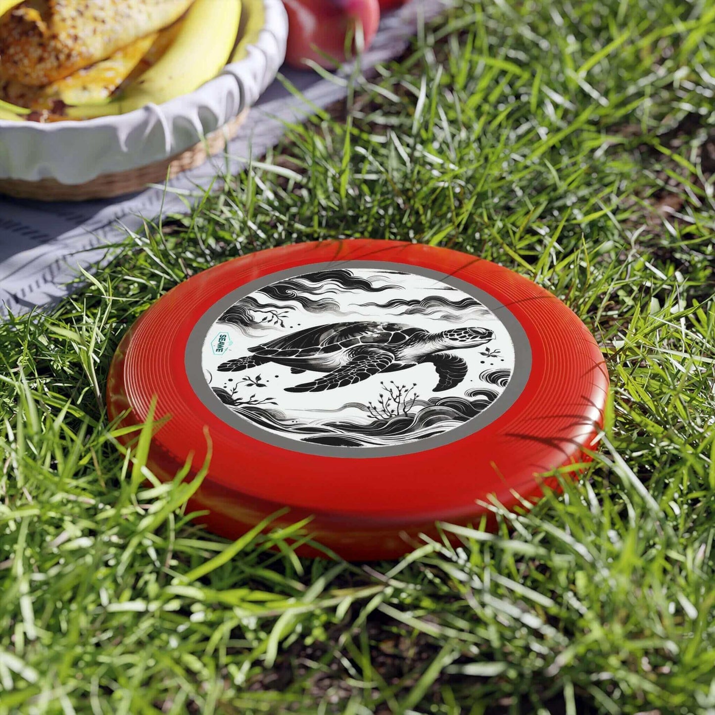 Sea Turtle Black/White Wham-O Frisbee Stop in your tracks! This isn't your average frisbee. The eye-catching Colorful Sea Turtle Wham-O Frisbee is ready to soar. Iconic Wham-O brand ensures top performance and durability Vibrant sea turtle design availabl