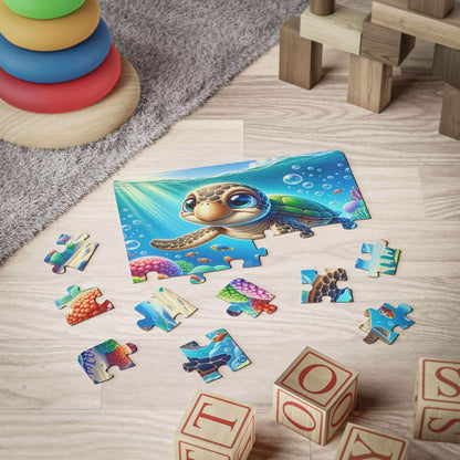 Sea Turtle Kids' 30-Piece Puzzle 2 Bring the ocean to their room with the Sea Turtle Kids' 30-Piece Puzzle. This toddler-friendly puzzle sparks imagination and problem-solving skills. Large, chunky pieces are easy for little hands to grasp and manipulate