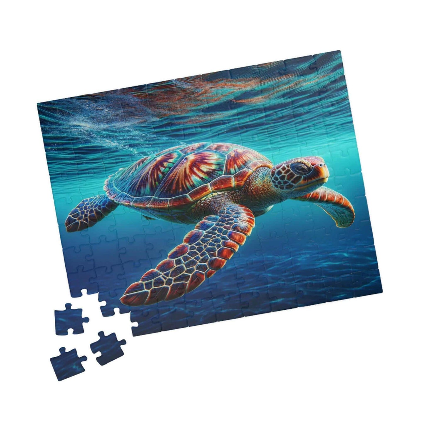 Sea Turtle Jigsaw Puzzle 2 Put the pieces together and dive into a world of wonder! This customizable Sea Turtle Puzzle transforms your favorite photos and art into a fun activity for all ages. Available in 110, 252, 520 or 1014 pieces with glossy, lamina