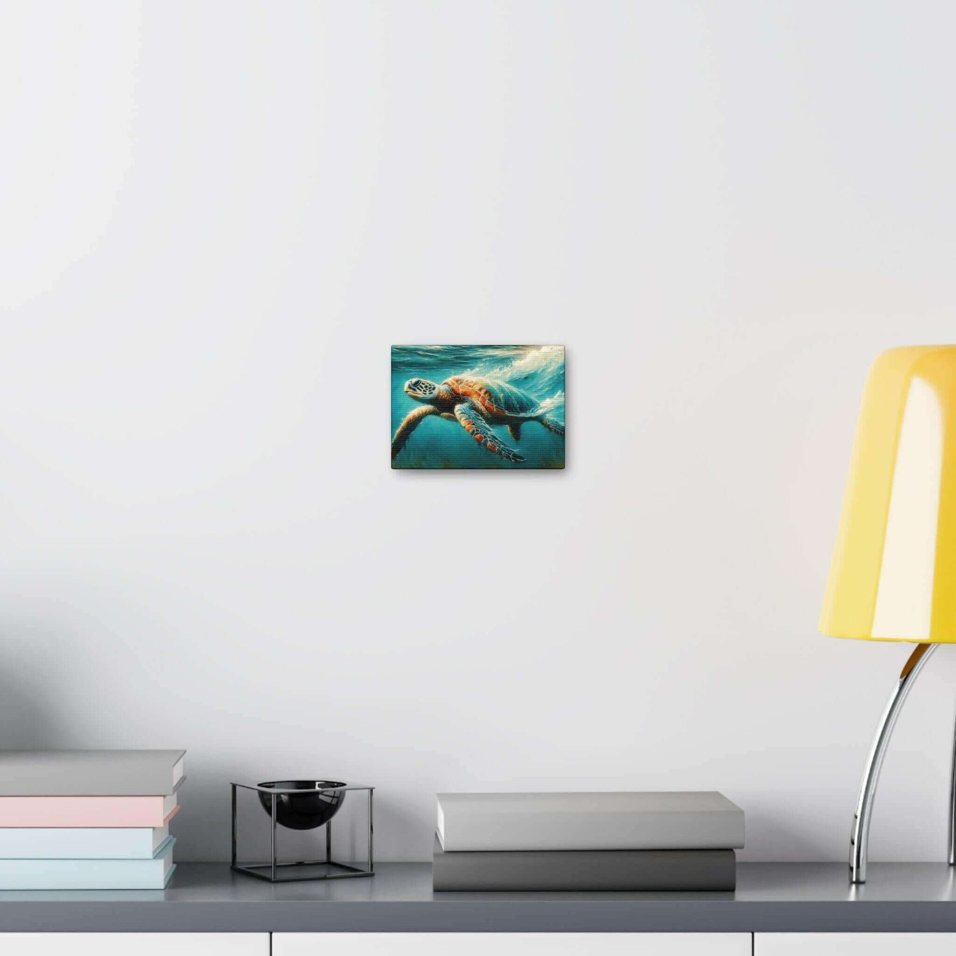 Painted Sea Turtle Swimming Wallart On Canvas Dive into vibrant style with the Painted Sea Turtle Swimming Wallart On Canvas. This stunning wall decor features a graceful sea turtle swimming through crystal clear waters rendered in eye-catching color. Pri