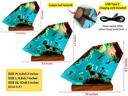 seaweSea Turtle Resin Lamp with Scuba DiverTransport yourself to the magical world under the sea with the Sea Turtle Resin Lamp with Scuba Diver. This handcrafted lamp is a true work of art that brings coastal charm and illuminating ambiance to any space.