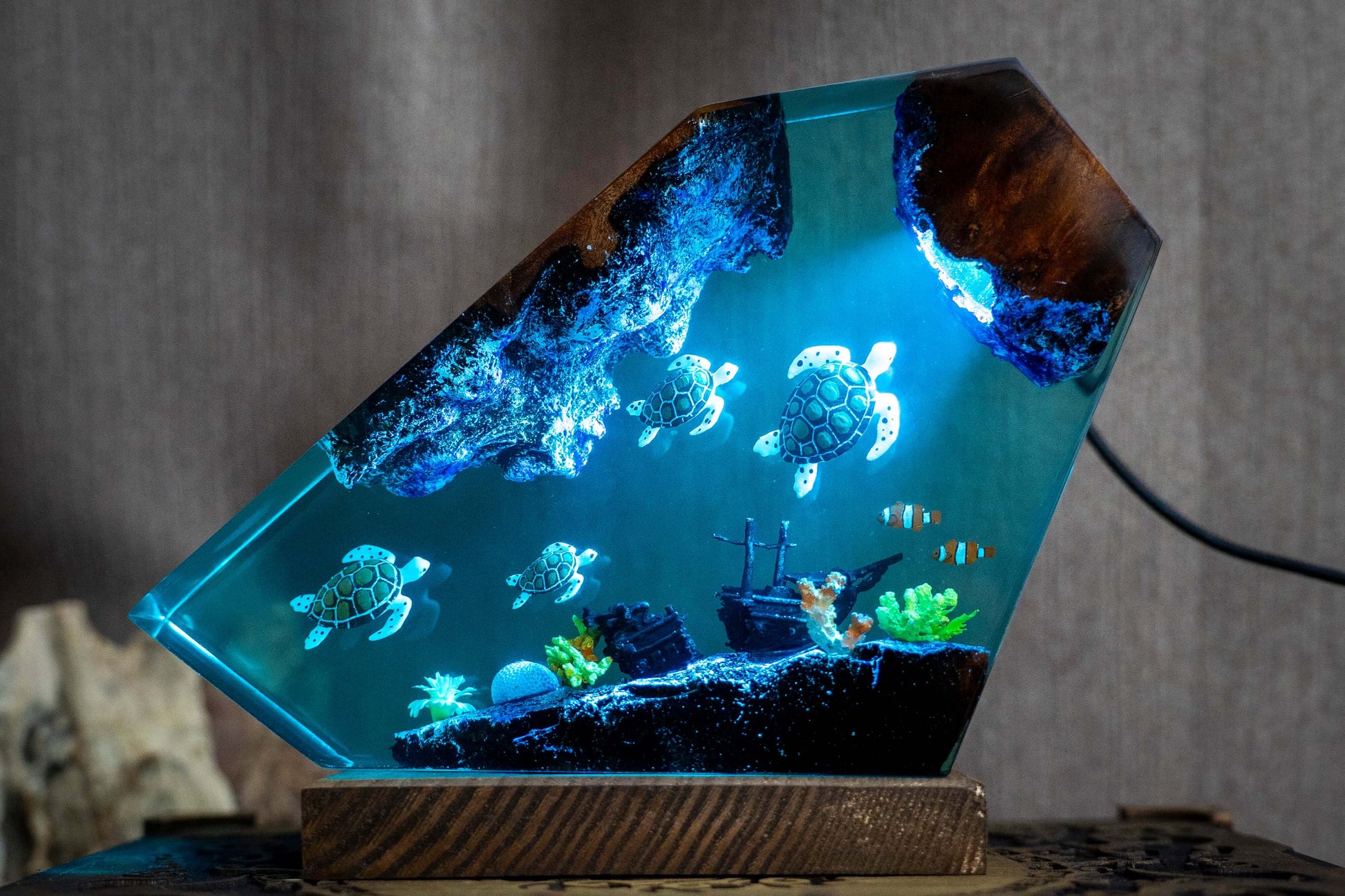 seaweSea Turtle Resin Lamp Turtles StyleSoothe your soul with the glow of the sea. The Sea Turtle Resin Lamp with even more turtles brings the magical tranquility of the ocean into your home. Realistic sea turtle lamp handcrafted in artistic resin detail