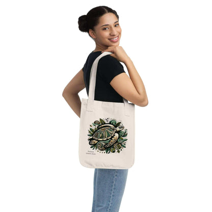 Sea Turtle Organic Canvas Tote Bag A stylish and eco-friendly way to carry your belongings! This Organic Canvas Tote Bag is designed with nature in mind. Made from 100% certified organic cotton for an environmentally friendly bag Durable medium-heavy 9 oz