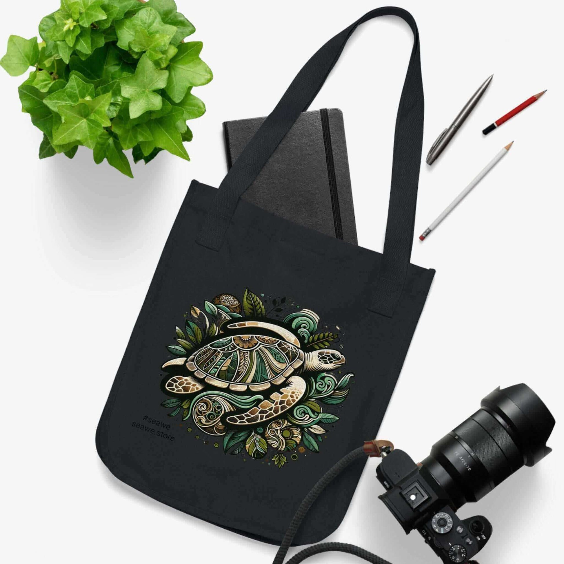 Sea Turtle Organic Canvas Tote Bag A stylish and eco-friendly way to carry your belongings! This Organic Canvas Tote Bag is designed with nature in mind. Made from 100% certified organic cotton for an environmentally friendly bag Durable medium-heavy 9 oz