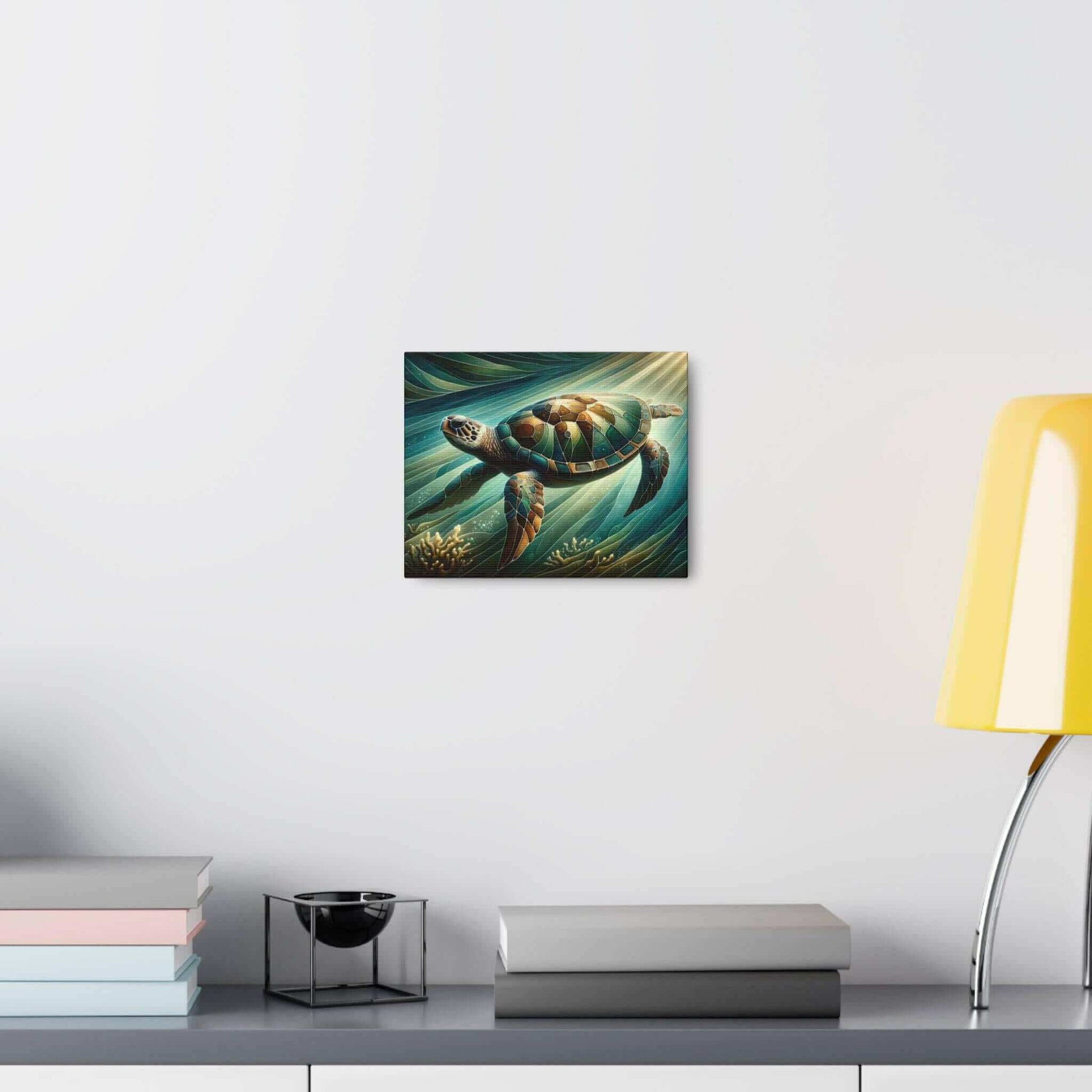 Green Sea Turtle Wallart Canvas Dive into vibrant style with the Green Sea Turtle Wallart Canvas. This stunning wall decor features a graceful sea turtle swimming through crystal clear waters rendered in eye-catching color. Printed on thick, high-quality