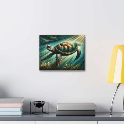 Green Sea Turtle Wallart Canvas Dive into vibrant style with the Green Sea Turtle Wallart Canvas. This stunning wall decor features a graceful sea turtle swimming through crystal clear waters rendered in eye-catching color. Printed on thick, high-quality