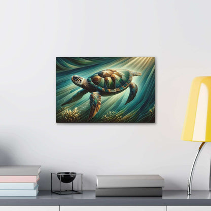 Green Sea Turtle Wallart Canvas Dive into vibrant style with the Green Sea Turtle Wallart Canvas. This stunning wall decor features a graceful sea turtle swimming through crystal clear waters rendered in eye-catching color. Printed on thick, high-quality