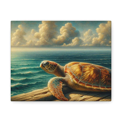 Painted Sea Turtle at the Dock Wallart on Canvas Dive into vibrant style with the Painted Sea Turtle at the Dock Wallart on Canvas. This stunning wall decor features a graceful sea turtle swimming through crystal clear waters rendered in eye-catching colo