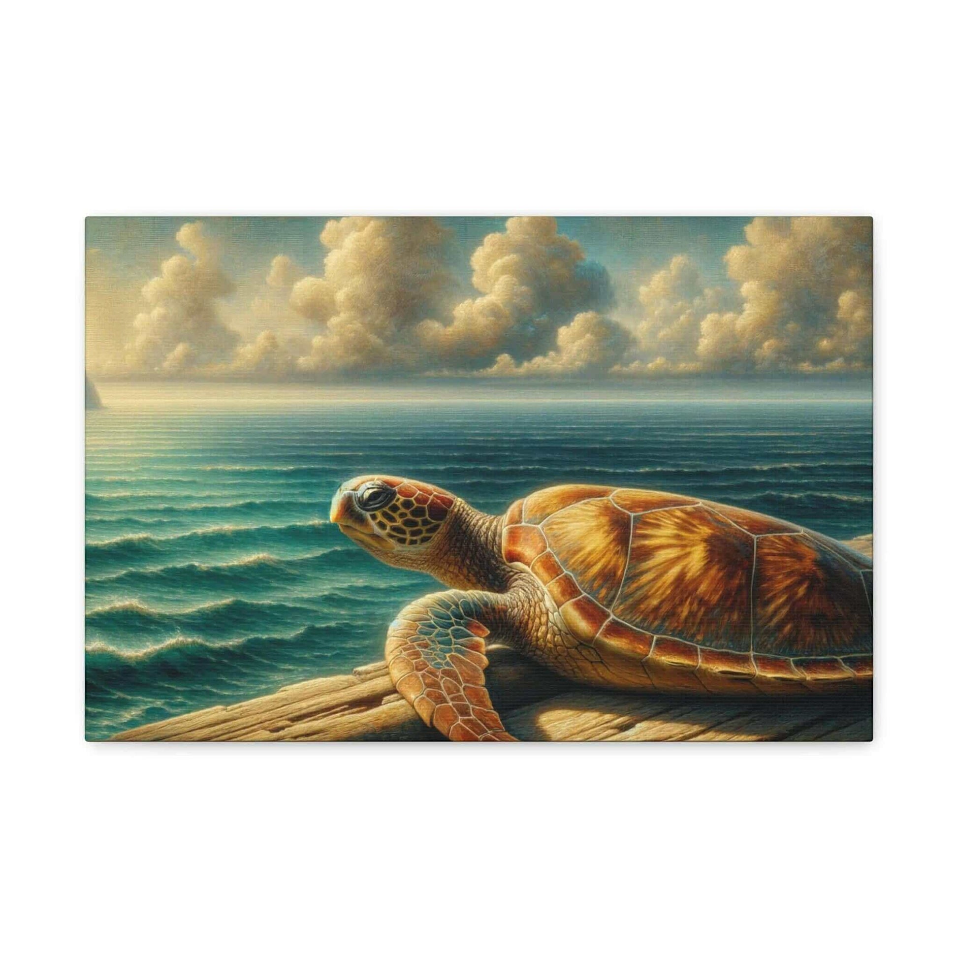 Painted Sea Turtle at the Dock Wallart on Canvas Dive into vibrant style with the Painted Sea Turtle at the Dock Wallart on Canvas. This stunning wall decor features a graceful sea turtle swimming through crystal clear waters rendered in eye-catching colo