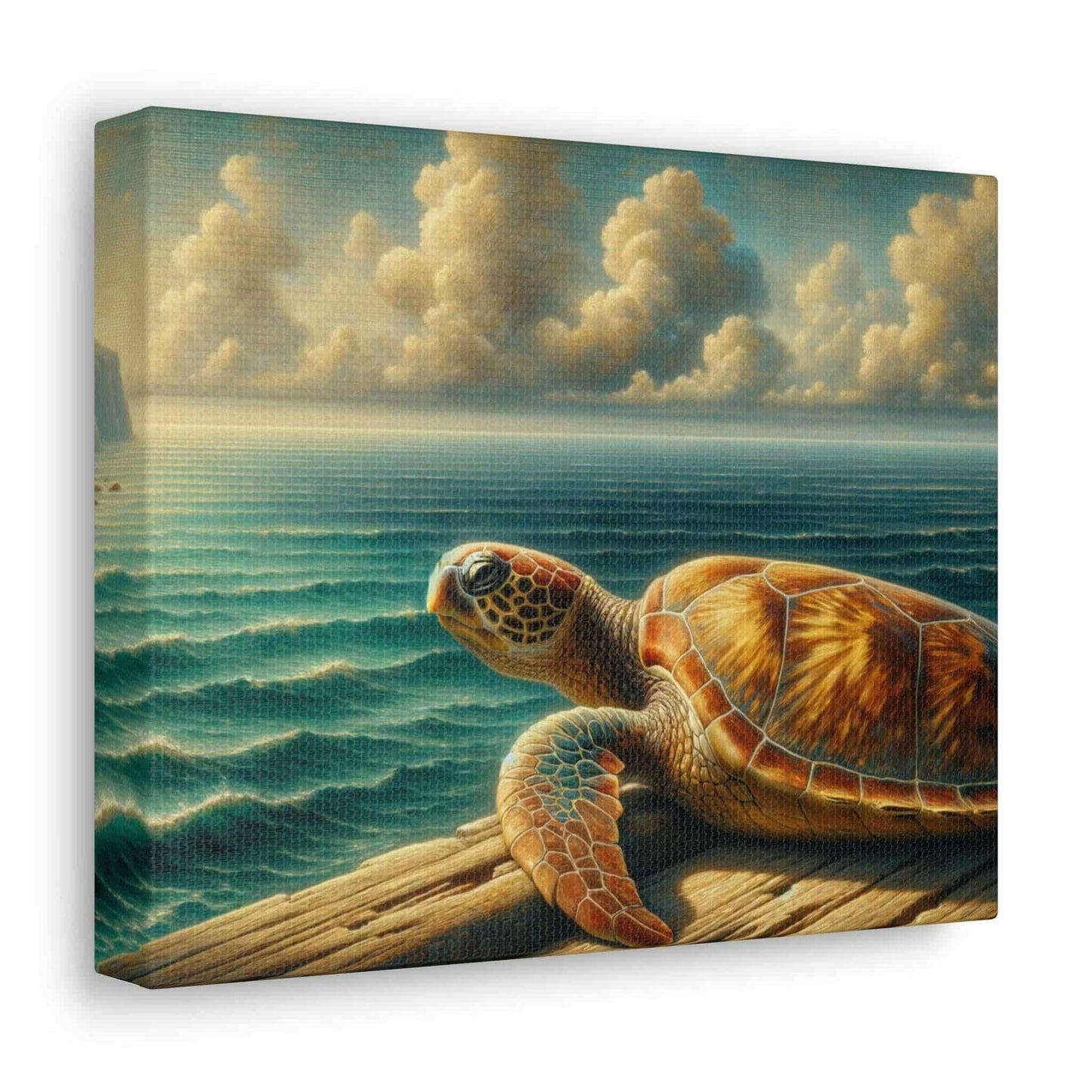 Painted Sea Turtle at the Dock Wallart on Canvas Dive into vibrant style with the Painted Sea Turtle at the Dock Wallart on Canvas. This stunning wall decor features a graceful sea turtle swimming through crystal clear waters rendered in eye-catching colo