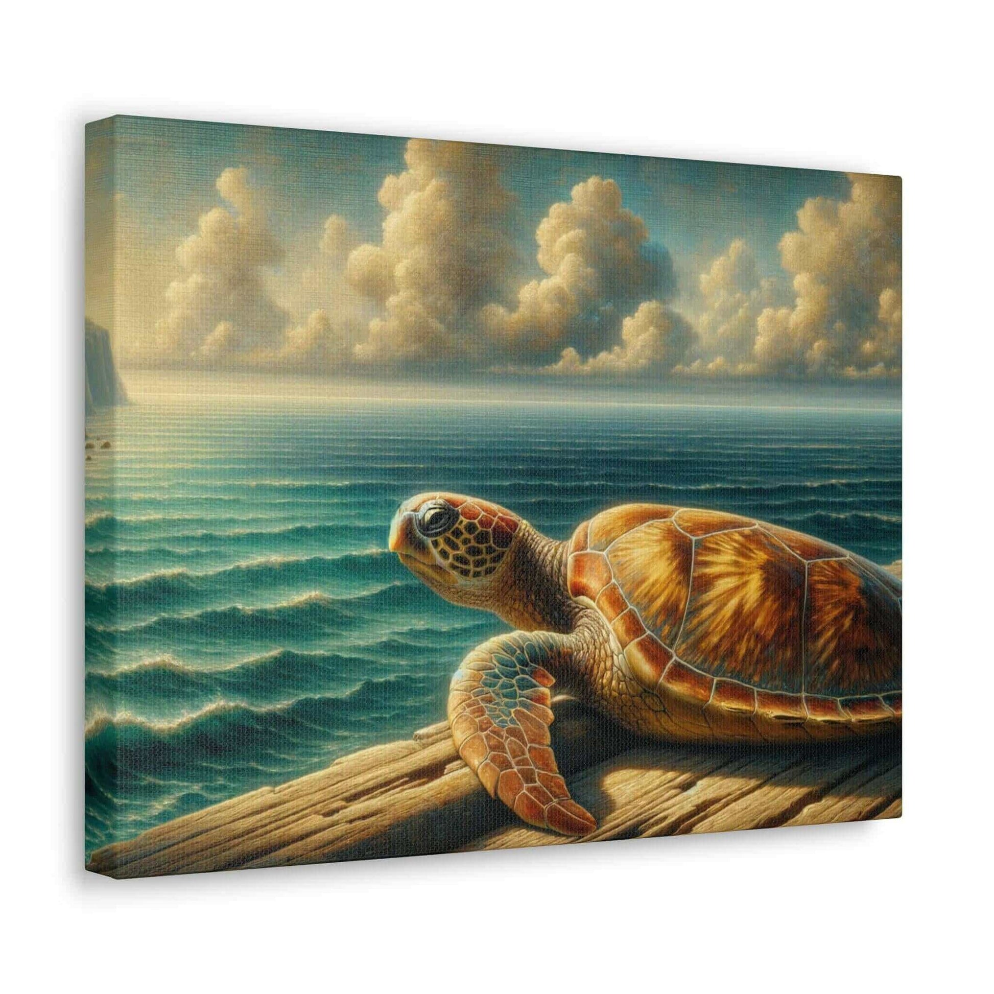 Painted Sea Turtle at the Dock Wallart on Canvas Dive into vibrant style with the Painted Sea Turtle at the Dock Wallart on Canvas. This stunning wall decor features a graceful sea turtle swimming through crystal clear waters rendered in eye-catching colo