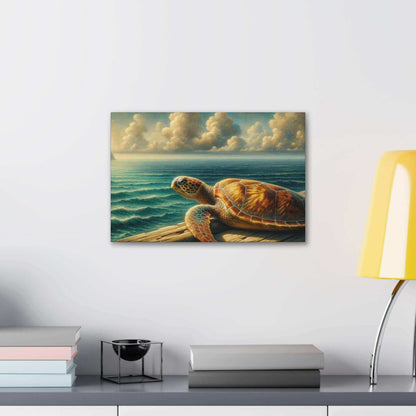 Painted Sea Turtle at the Dock Wallart on Canvas Dive into vibrant style with the Painted Sea Turtle at the Dock Wallart on Canvas. This stunning wall decor features a graceful sea turtle swimming through crystal clear waters rendered in eye-catching colo