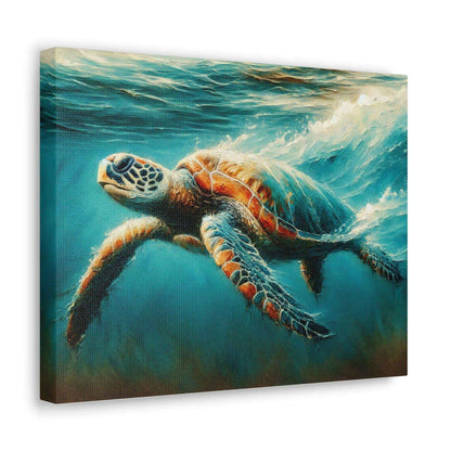 Painted Sea Turtle Swimming Wallart On Canvas Dive into vibrant style with the Painted Sea Turtle Swimming Wallart On Canvas. This stunning wall decor features a graceful sea turtle swimming through crystal clear waters rendered in eye-catching color. Pri