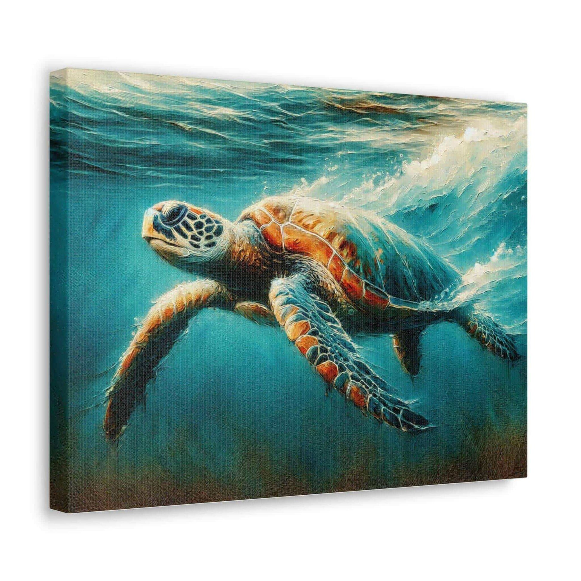 Painted Sea Turtle Swimming Wallart On Canvas Dive into vibrant style with the Painted Sea Turtle Swimming Wallart On Canvas. This stunning wall decor features a graceful sea turtle swimming through crystal clear waters rendered in eye-catching color. Pri