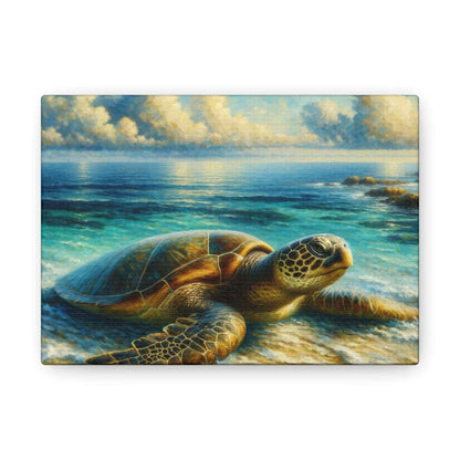 Painted Sea Turtle Wallart On Canvas Dive into vibrant style with the Painted Sea Turtle Wallart On Canvas. This stunning wall decor features a graceful sea turtle swimming through crystal clear waters rendered in eye-catching color. Printed on thick, hig